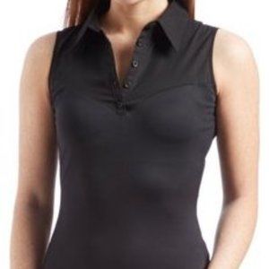 Button-Front Collar Black Sleeveless Top